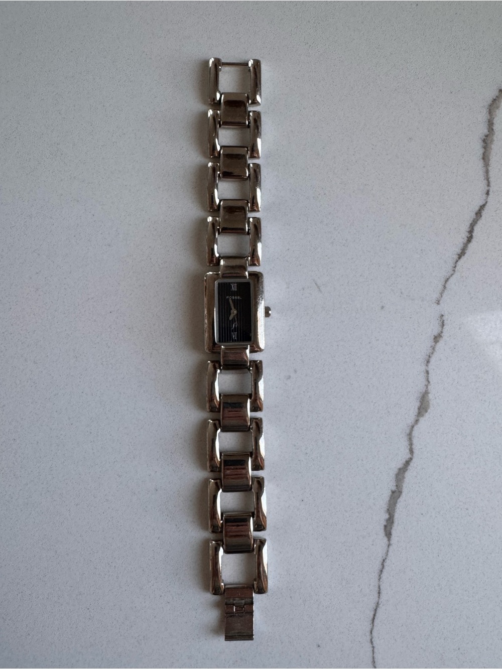 Antique Women’s Fossil Watch, Chunky Silver
